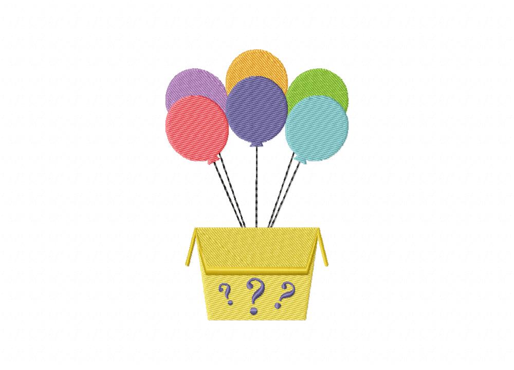 Yellow Box with Colorful Balloons Machine Embroidery Design