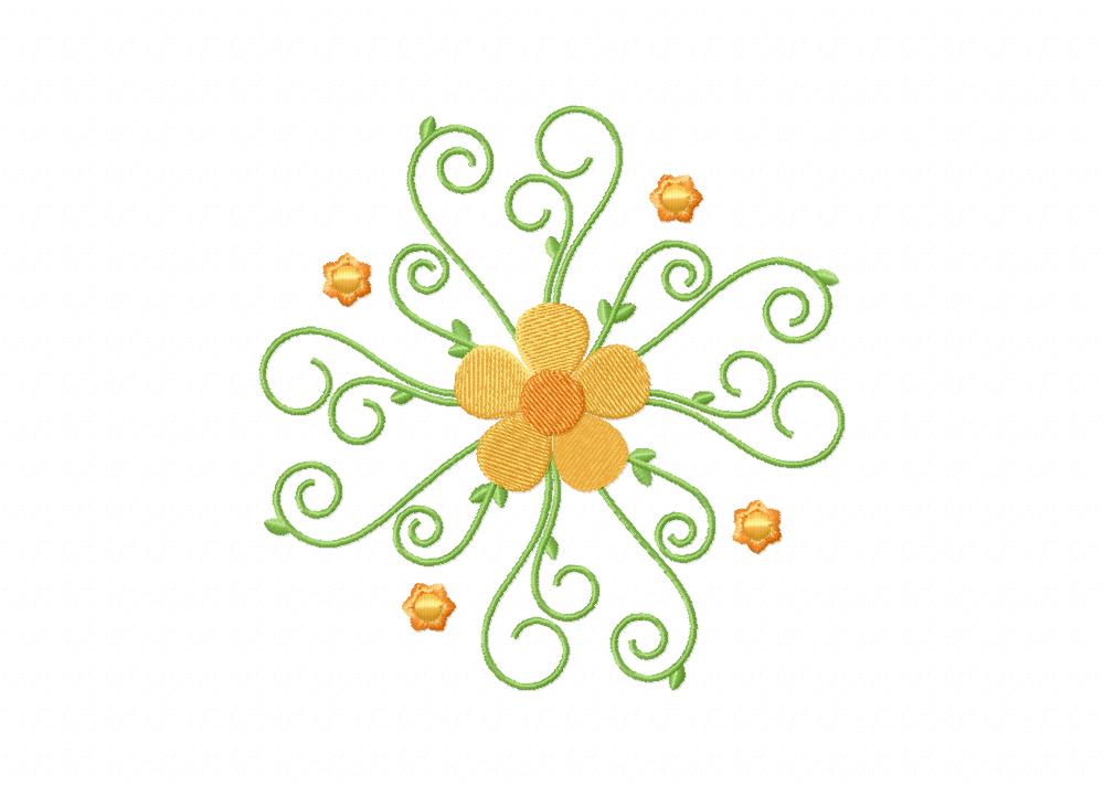 Curly Orange Floral Machine Embroidery Design