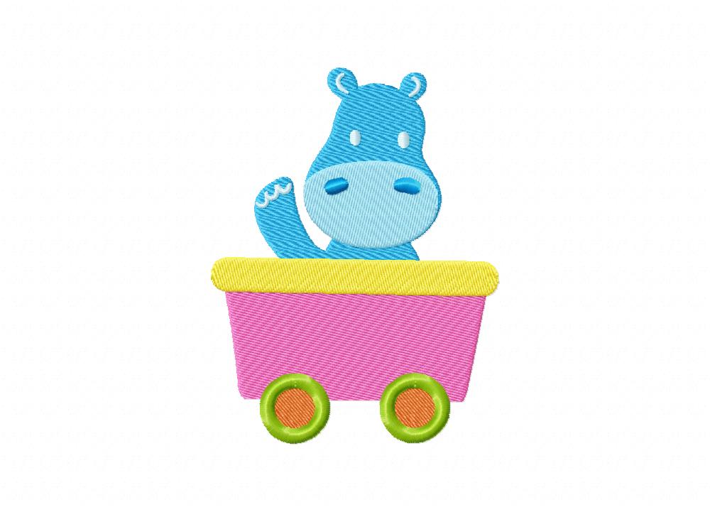 Cute Hippo Cart Ride Machine Embroidery Design