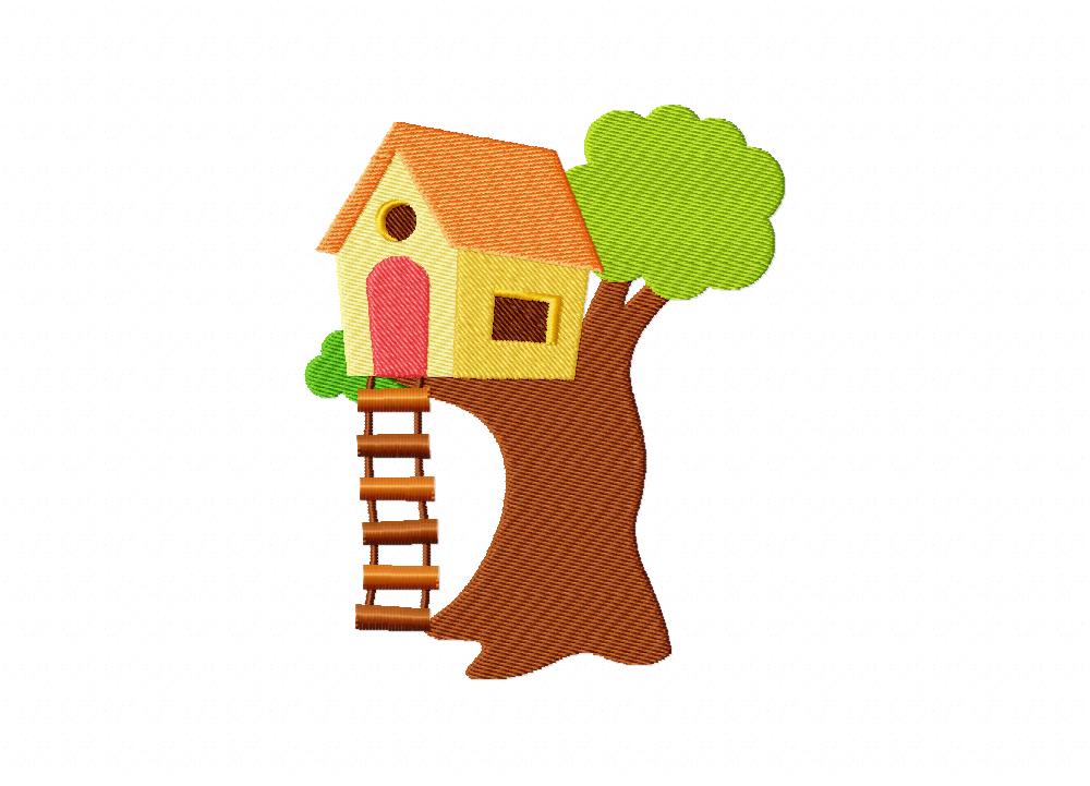 Orange Roof Treehouse Machine Embroidery Design