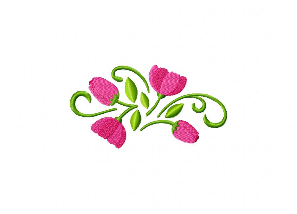 Hot Pink Floral Spray Machine Embroidery Design