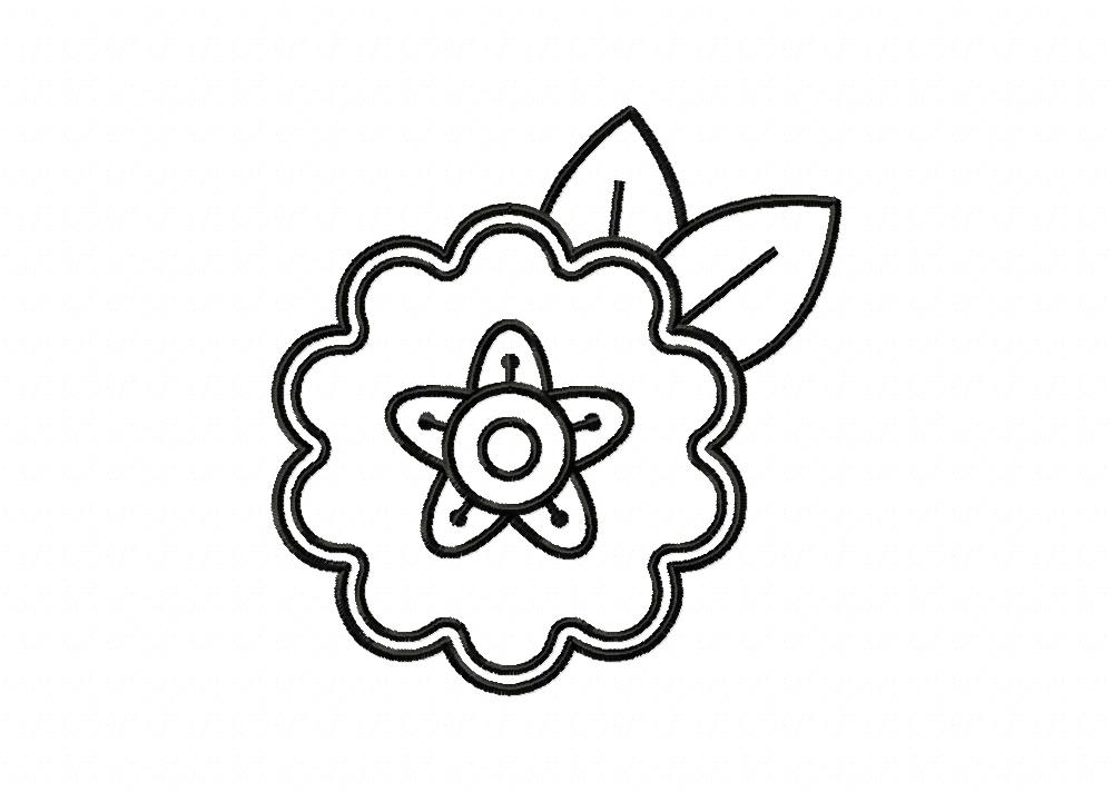 Flower Doodle Outline with Double Leaf Machine Embroidery Design