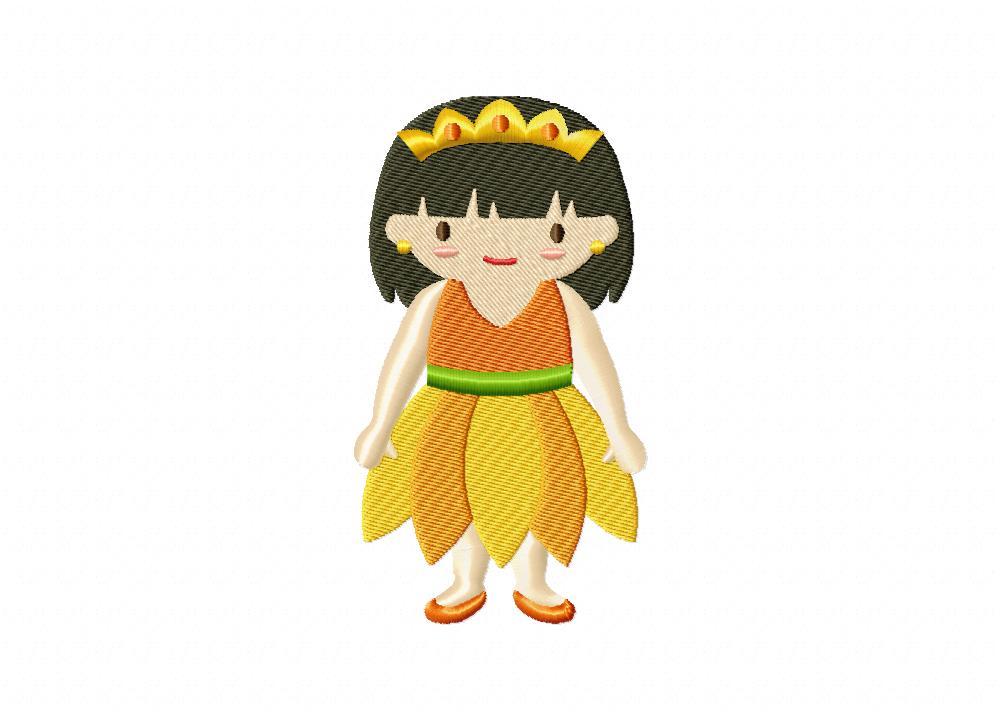 Flower Princess in Yellow and Orange Dress Machine Embroidery Design