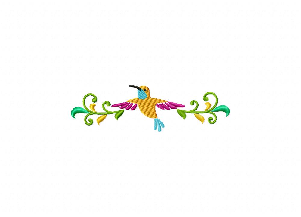 Yellow Hummingbird border Machine Embroidery Design