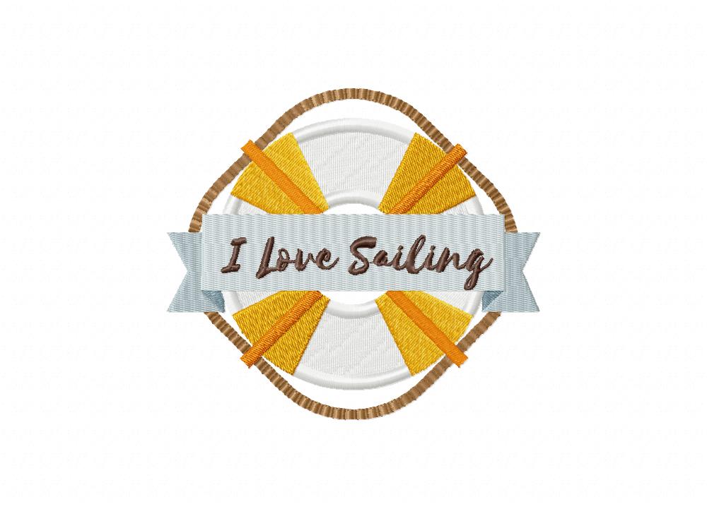 I Love Sailing Lifebuoy Machine Embroidery Design
