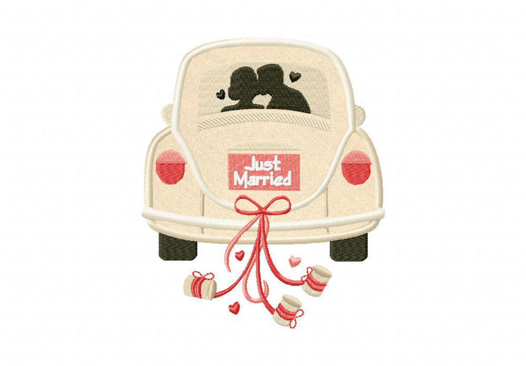 just married car includes both applique and stitched