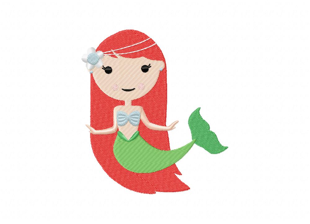 Red Haired Mermaid Machine Embroidery Design