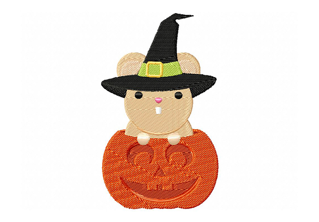 Mouse in Jack O Lantern Machine Embroidery Design