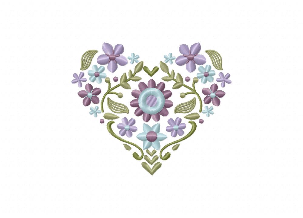 Spring Flower Heart Violet Machine Embroidery Design - Image 2