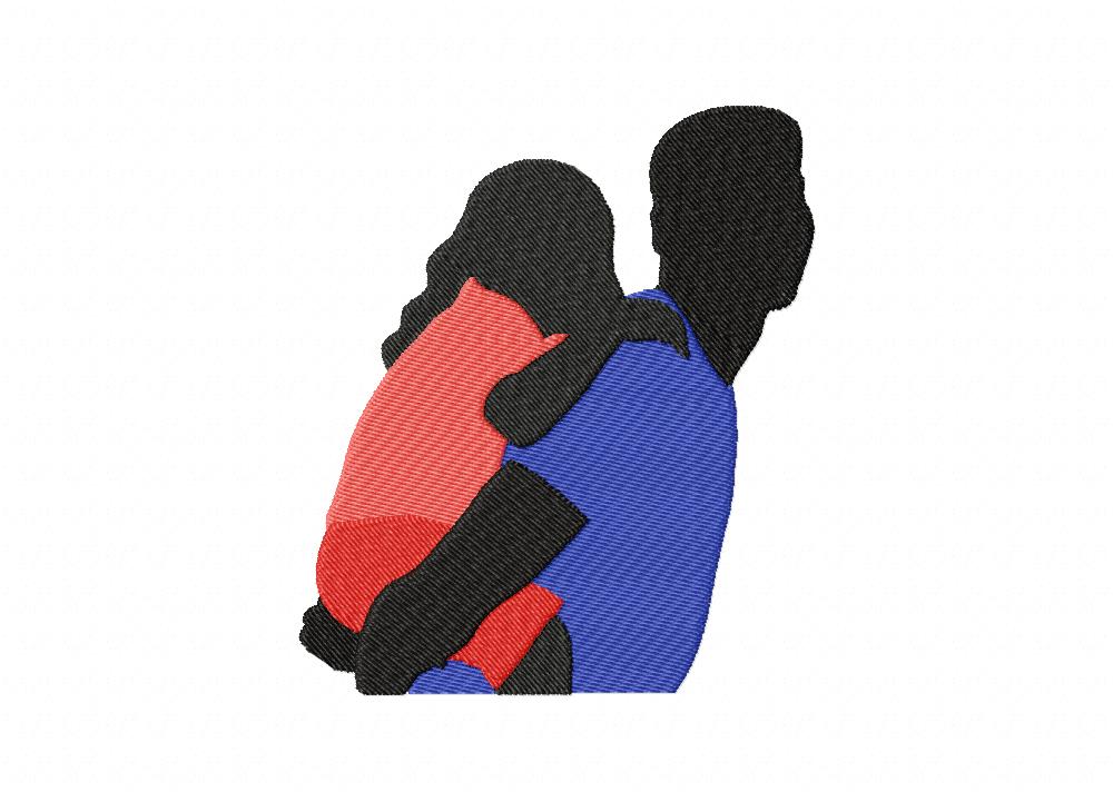 Sweet Father And Child Silhouette Machine Embroidery Design