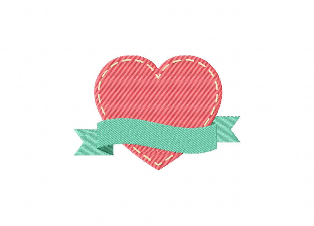 Vintage Heart Labels And Ribbon Machine Embroidery Design