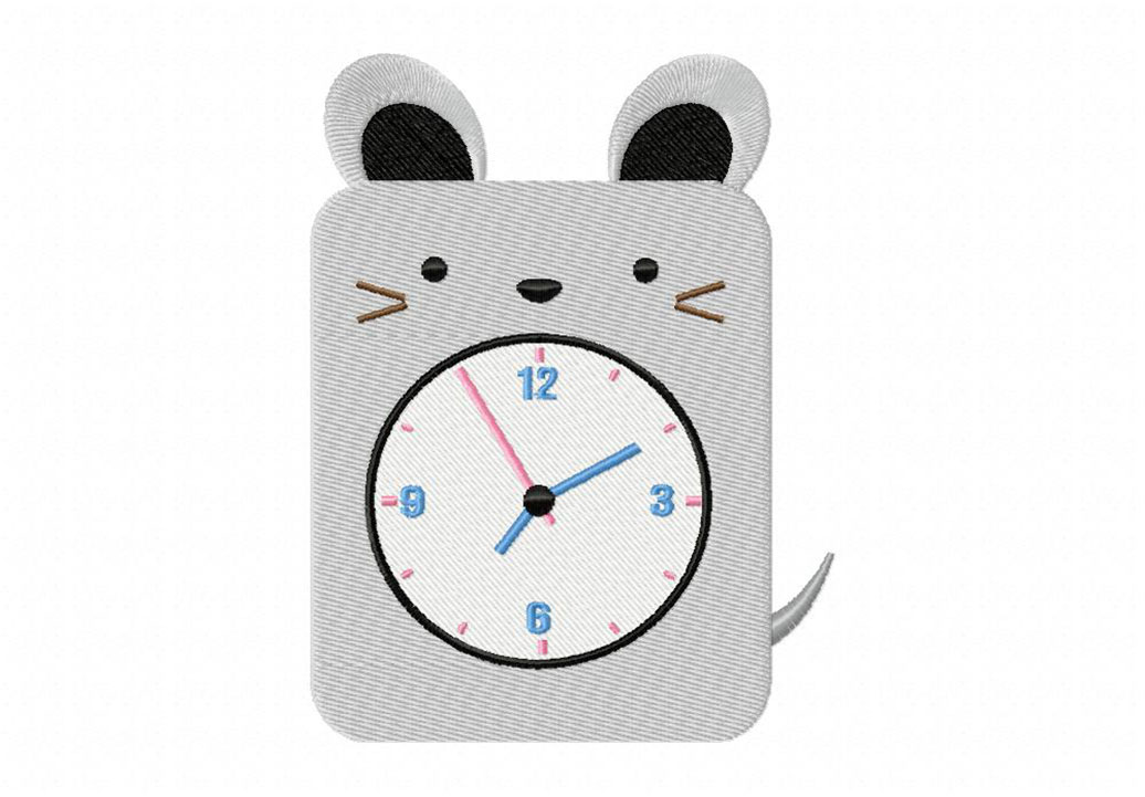 Cute Mouse Clock Machine Embroidery Design