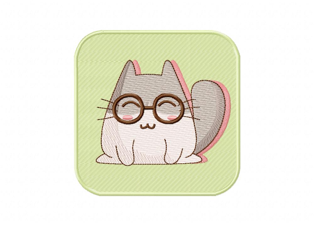 Nerdy Cat Illustration Machine Embroidery Design - Image 2