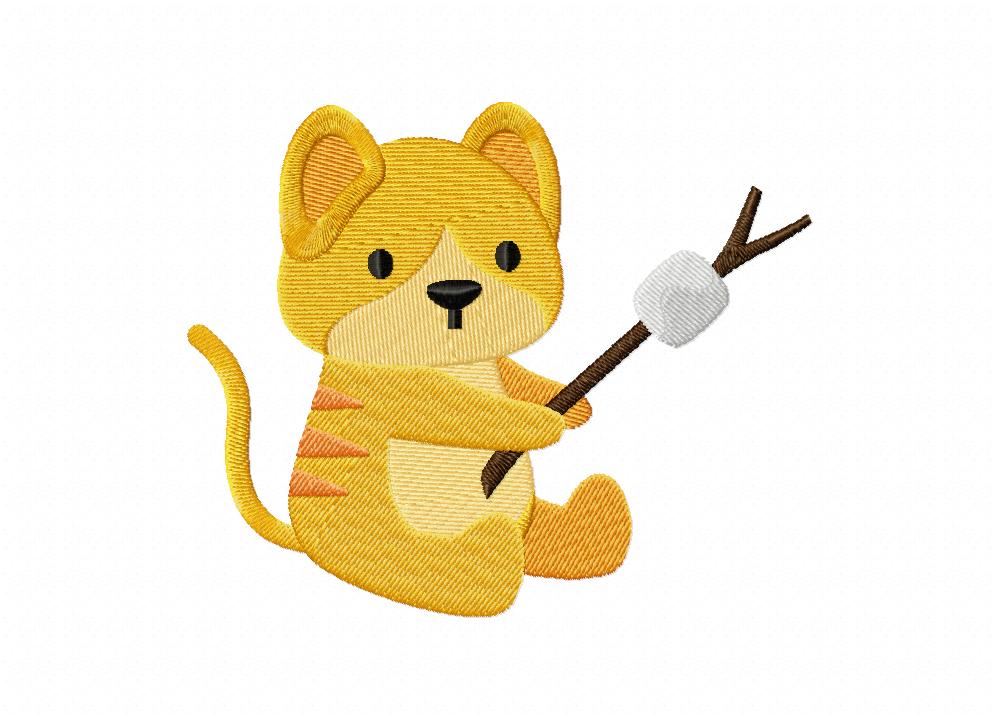 Toasting Marshmallow Kitty Machine Embroidery Design