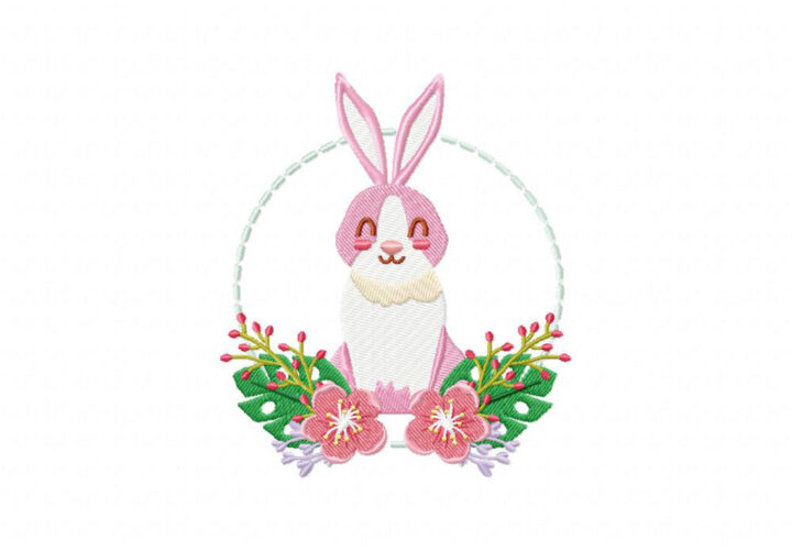 Cute Pink Bunny in a Flower Embroidery Design – Daily Embroidery