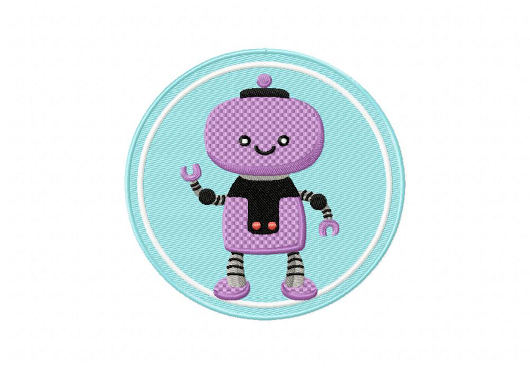 Purple Robot Embroidery Design
