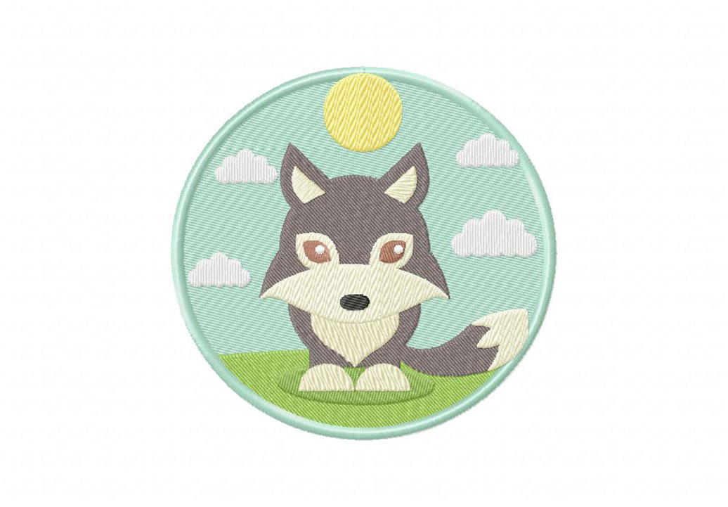 Round Animal Wolf Embroidery Design