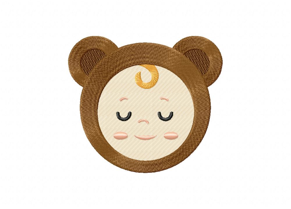 Cute Baby in Bear Costume Includes Both Applique and Stitch Embroidery Design - Image 2