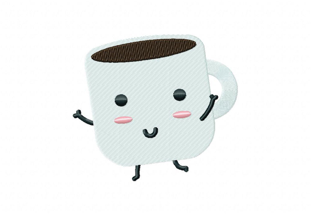 Cute Coffee Includes Both Applique and Stitch Embroidery Design