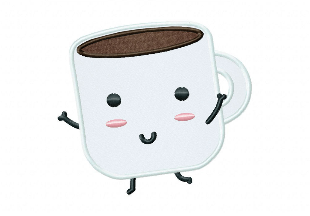 Cute Coffee Includes Both Applique and Stitch Embroidery Design - Image 3
