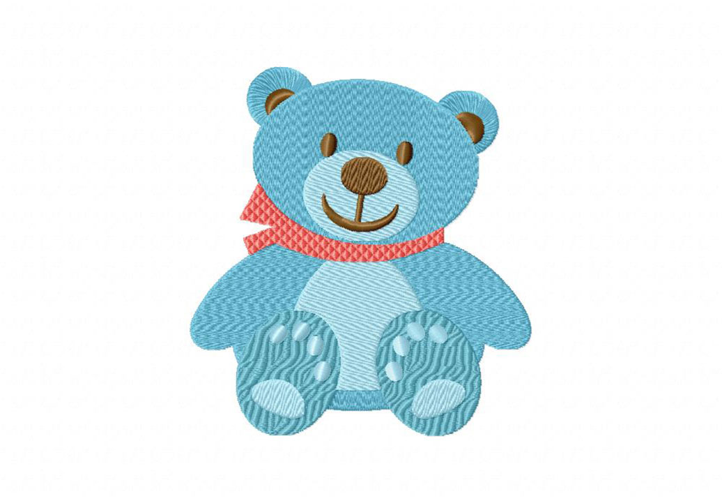 Delicate Blue Bear Includes Both Applique and Stitch Embroidery Design