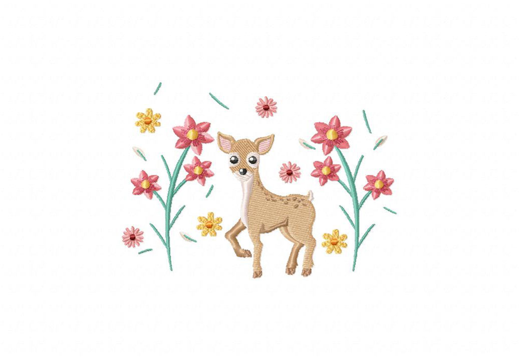 Spring Deer Embroidery Design