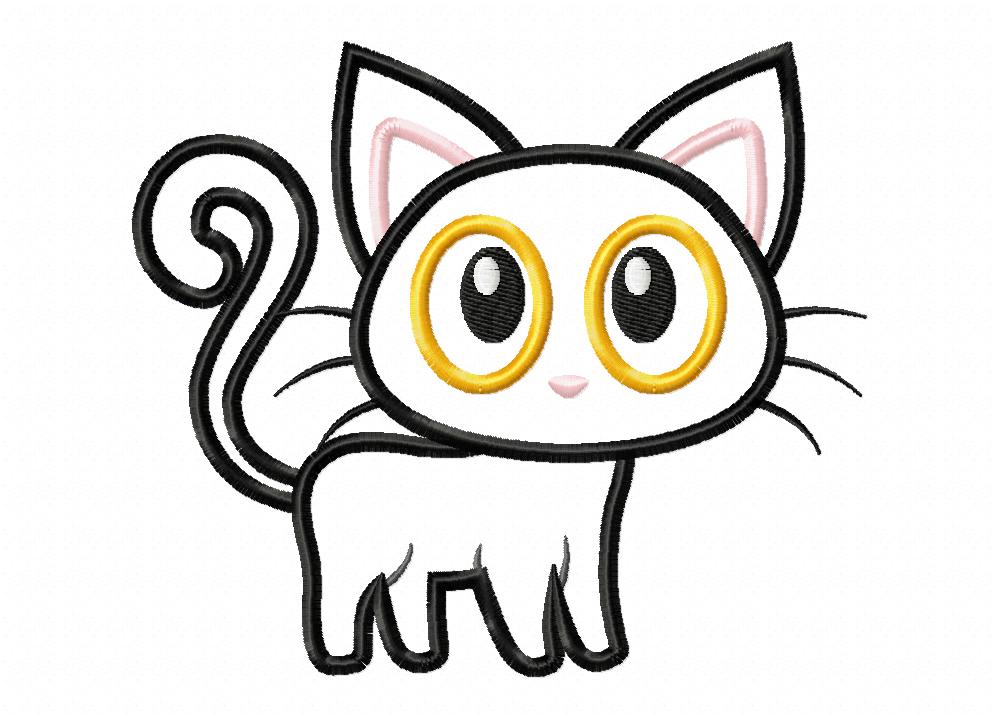 Cute Halloween Cat Includes both Applique and Stitch Embroidery Design - Image 3