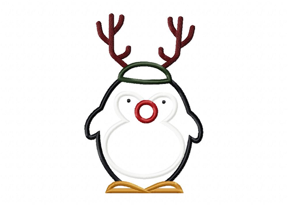 Cute Christmas Penguin Includes both Applique and Stitch Embroidery Design - Image 3