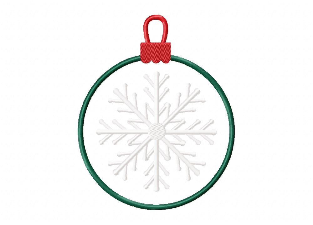 Green Christmas Ball with Snowflake Includes both Applique and Stitch Embroidery Design - Image 3