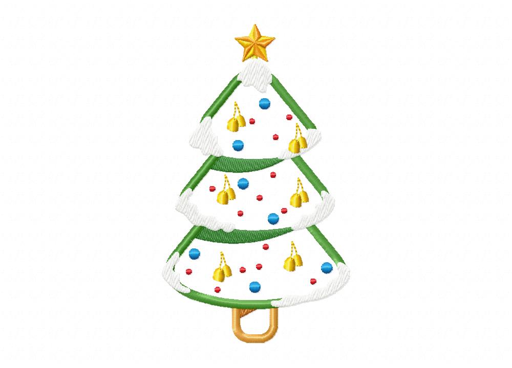Christmas Tree With Snow both Applique and Stitch Embroidery Design - Image 3