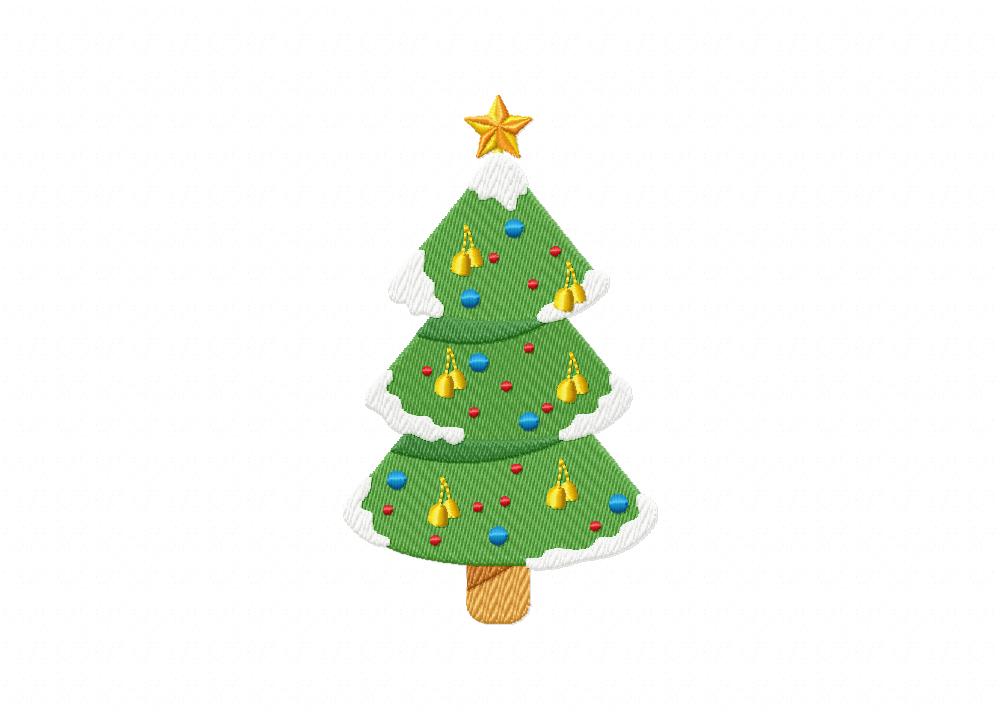 Christmas Tree With Snow both Applique and Stitch Embroidery Design