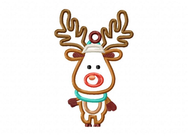 Cute reindeer includes both applique and stitch embroidery design