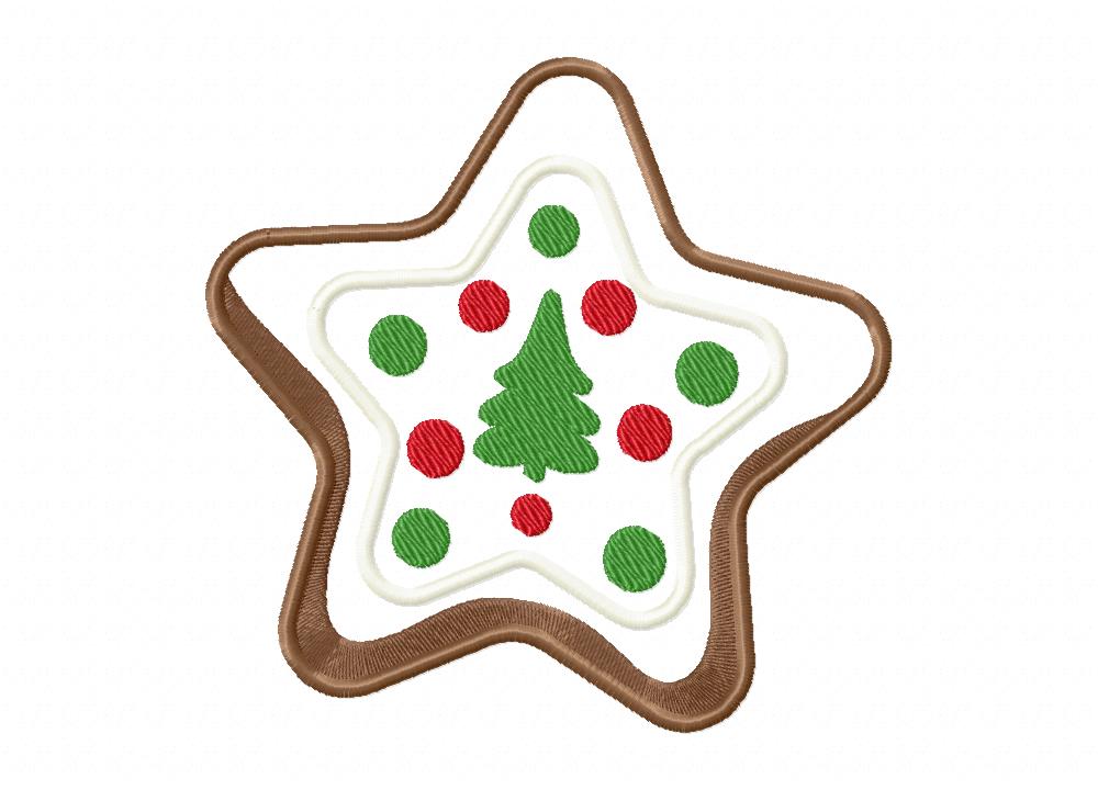 Star-Shaped Christmas Cookie Includes both Applique and Stitch Embroidery Design - Image 3