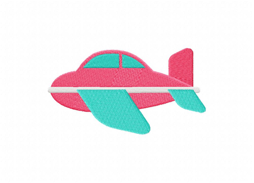 Cutie Pink with Blue Plane Embroidery Design