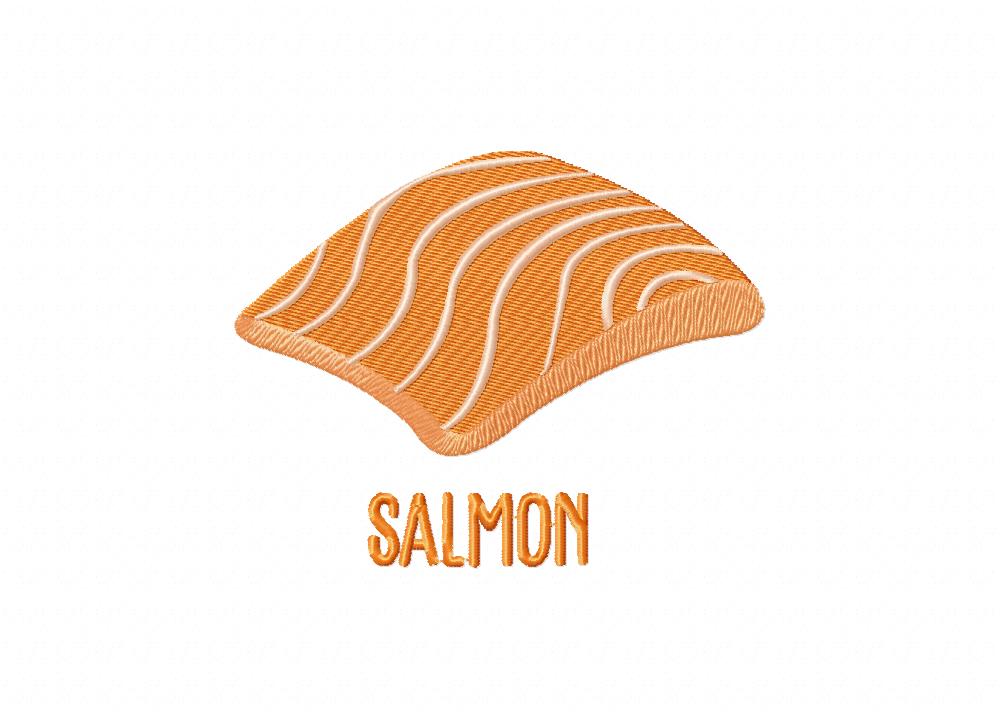 Delicious Salmon with Label Embroidery Design