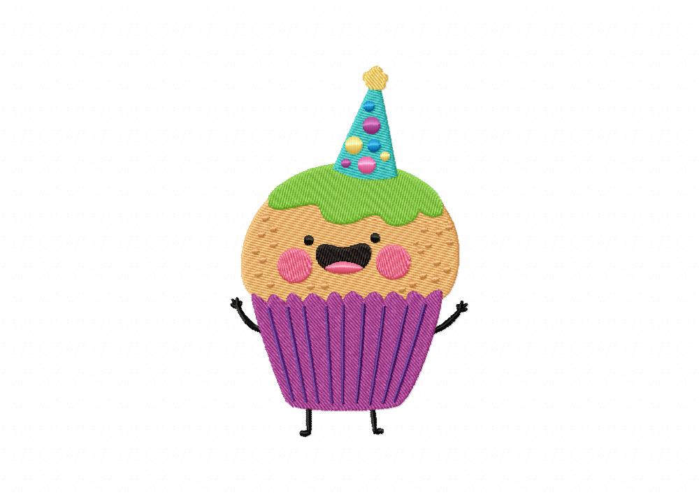 Purple Birthday Cupcake Cup Embroidery Design