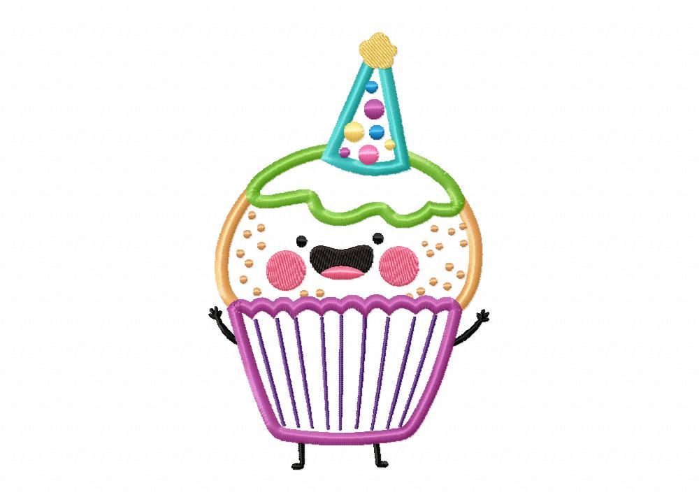 Purple Birthday Cupcake Cup Embroidery Design - Image 3