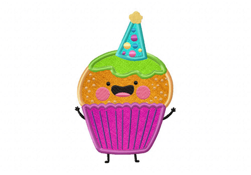 Purple Birthday Cupcake Cup Embroidery Design - Image 2