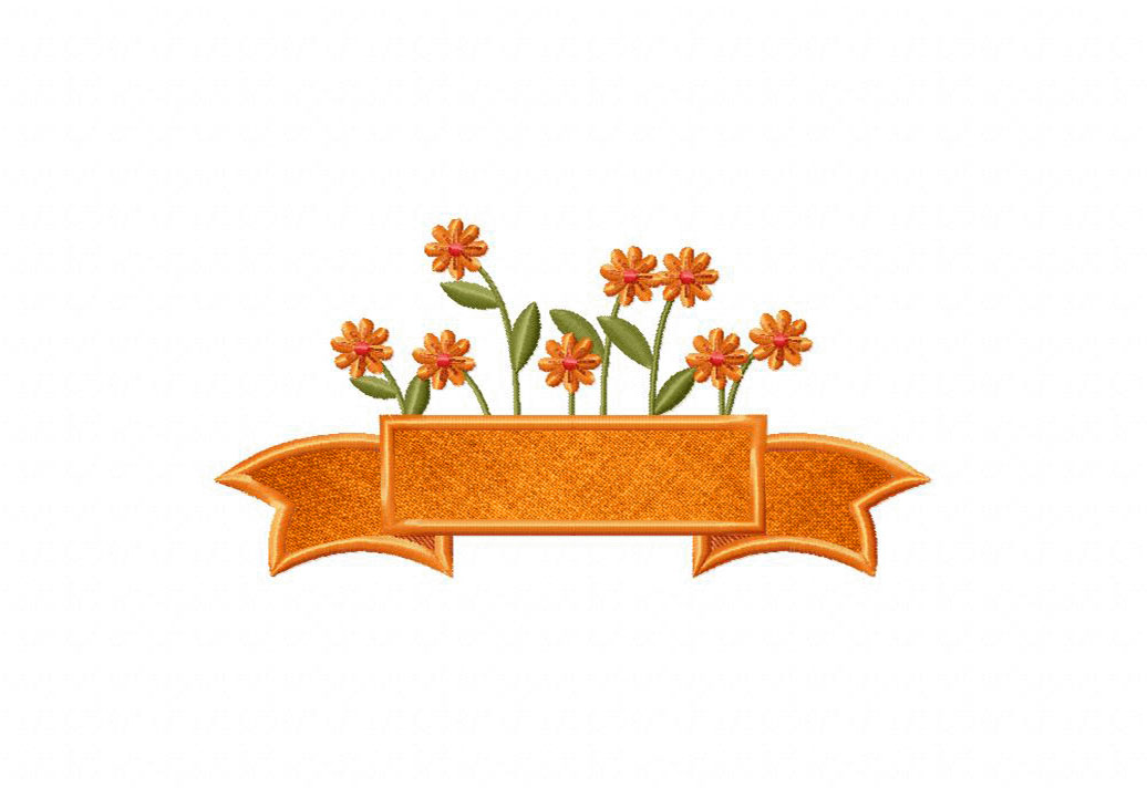Orange Floral Banner Ribbon Embroidery Design - Image 2