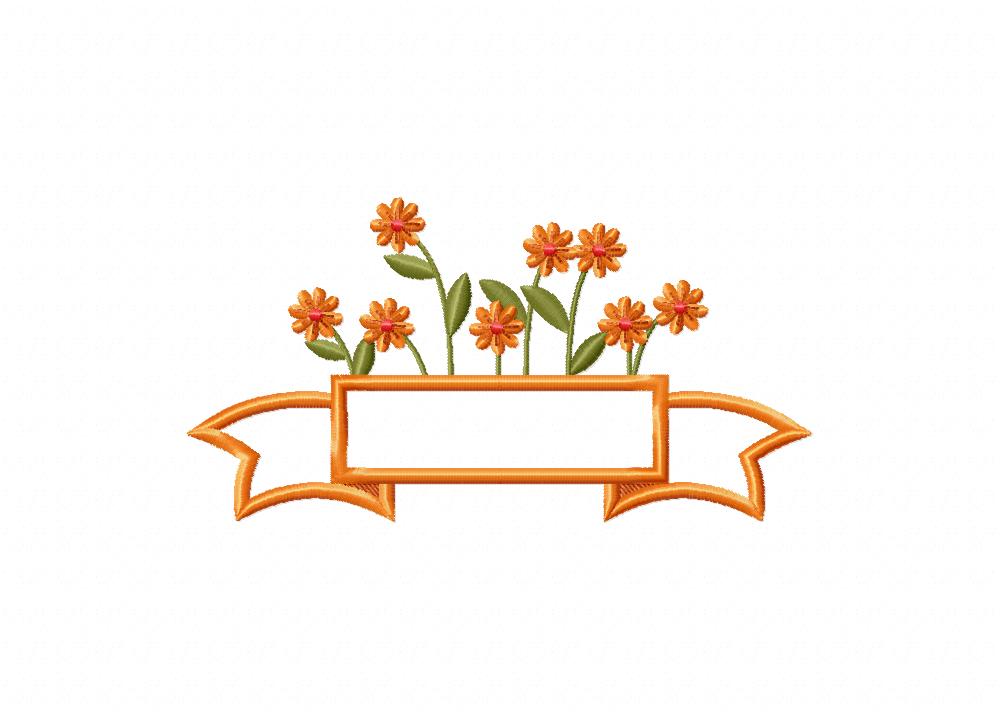 Orange Floral Banner Ribbon Embroidery Design - Image 3