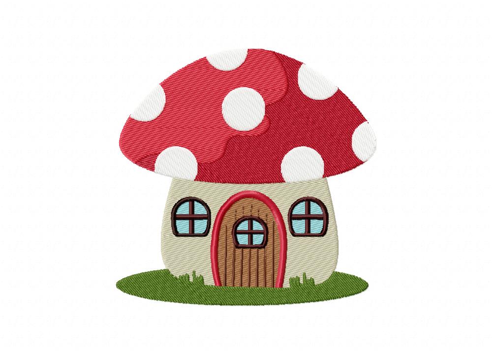 Red mushroom house embroidery design  daily embroidery Red mushroom house embroidery design  daily embroidery