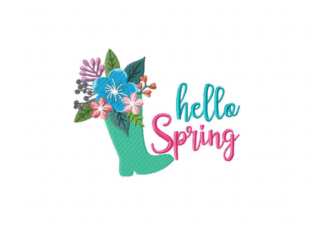 Hello Spring Boots Embroidery Design