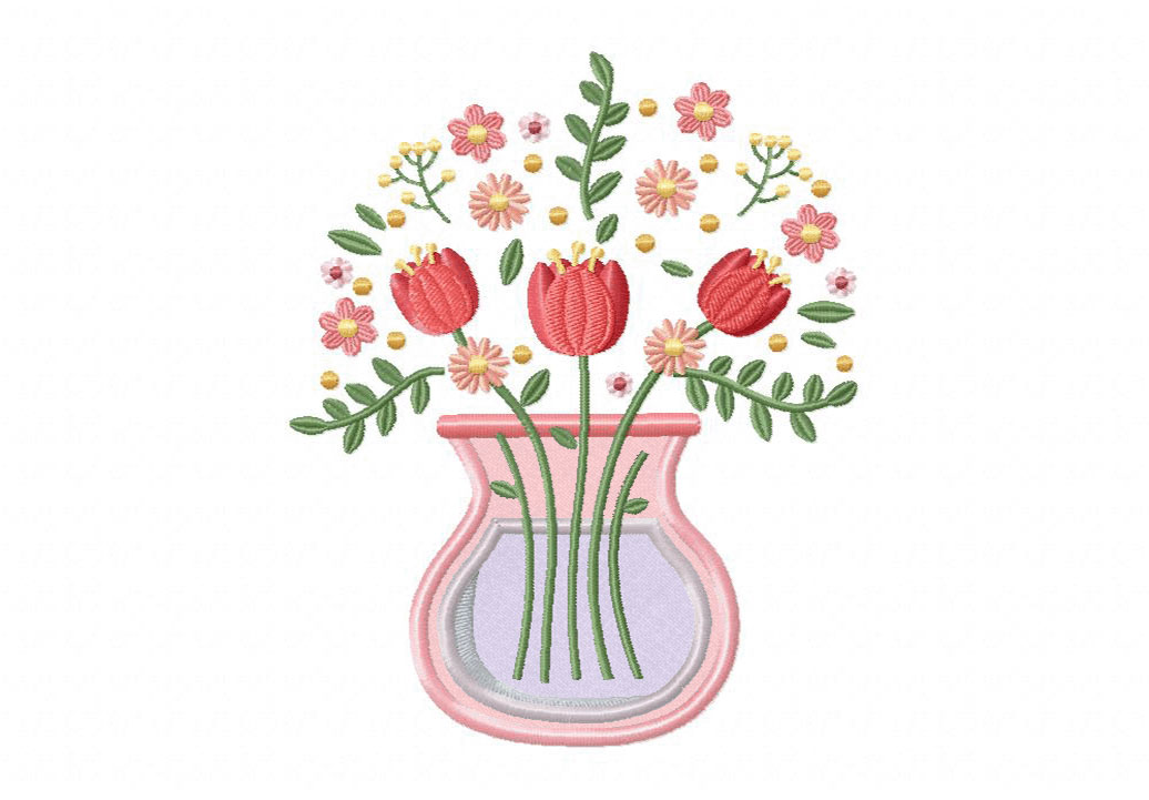 Red Bouquet Pot Embroidery Design - Image 3