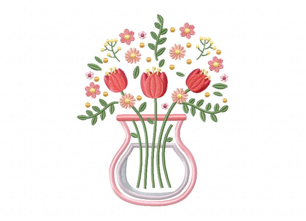 Red Bouquet Pot Embroidery Design - Image 2