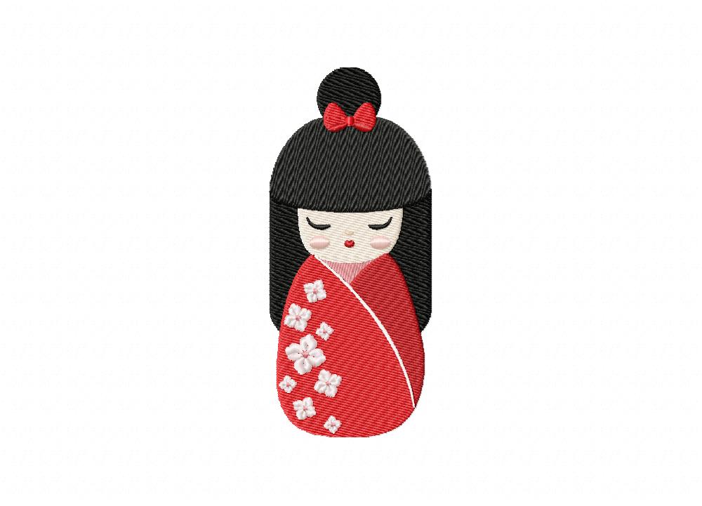 Japanese Doll Red Embroidery Design