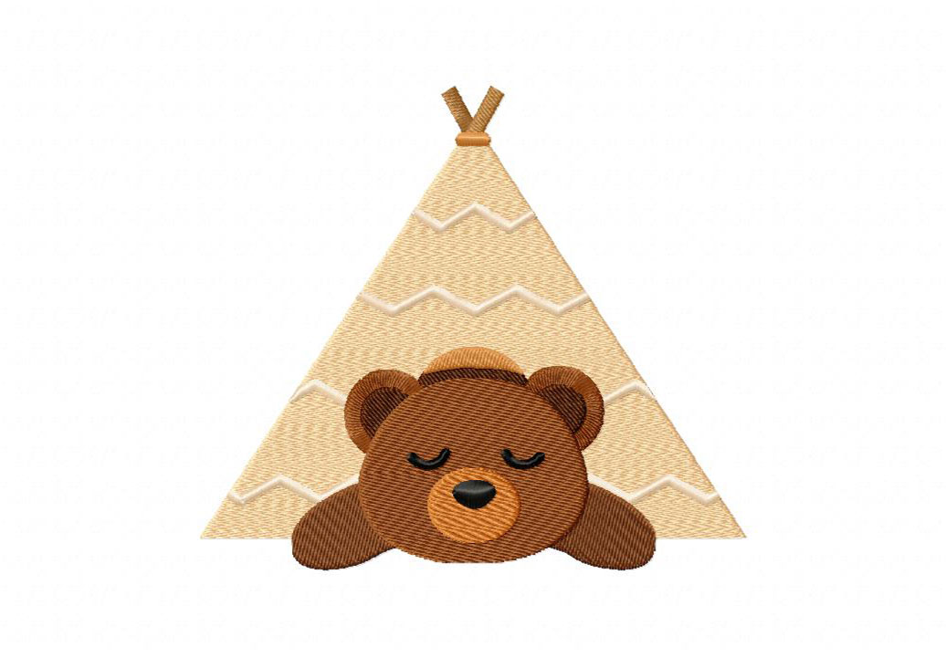 Cute Tent Bear Embroidery Design