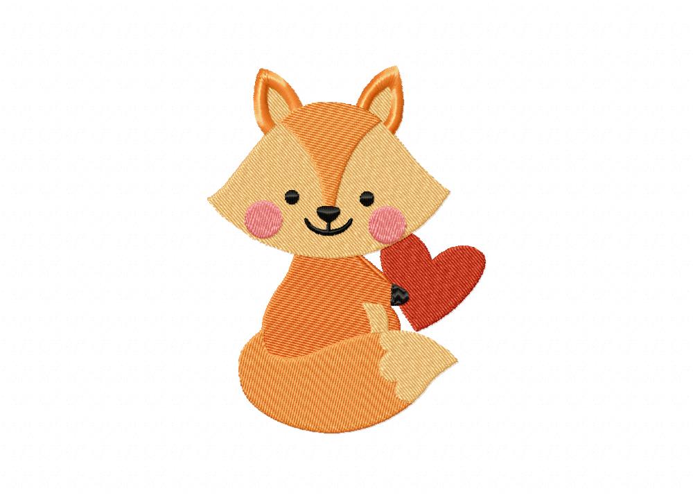 Fox With Heart Embroidery Design