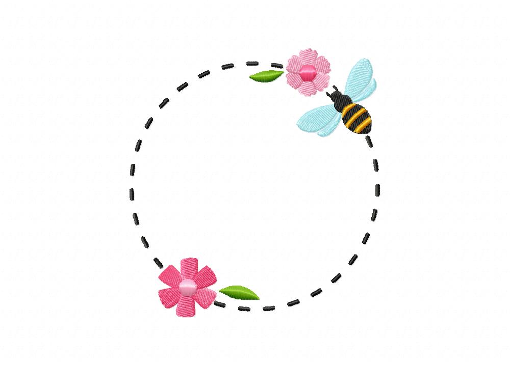 Blooming Spring Frame Bumblebee Embroidery Design