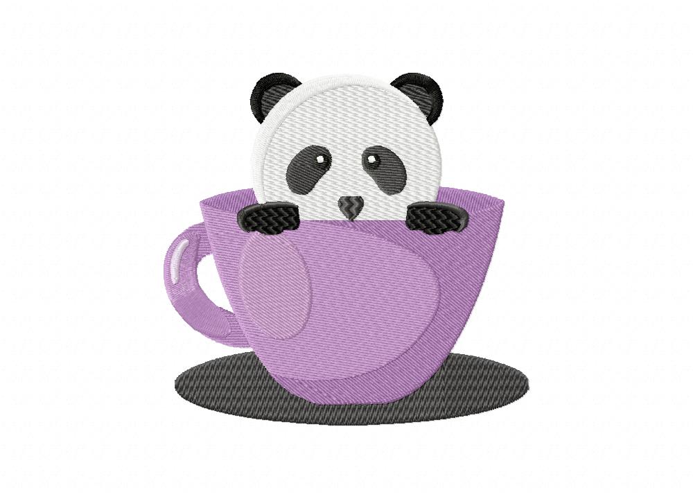 Panda In a Cup Embroidery Design