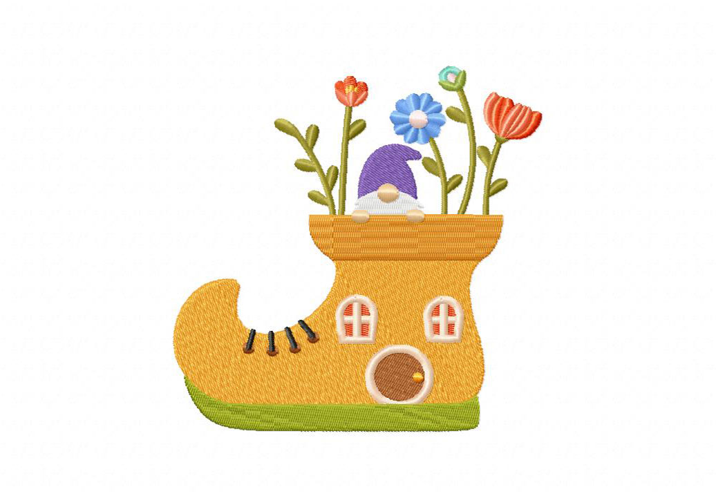 Shoe House Bouquet Stitched Embroidery Design